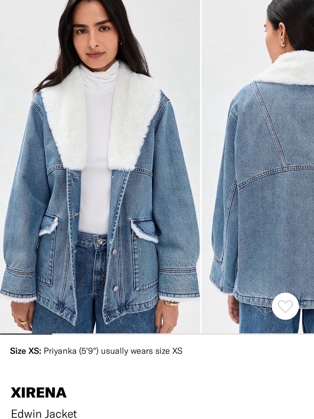 XiRENA Light Blue Denim Jacket with White Faux-Shearling Collar